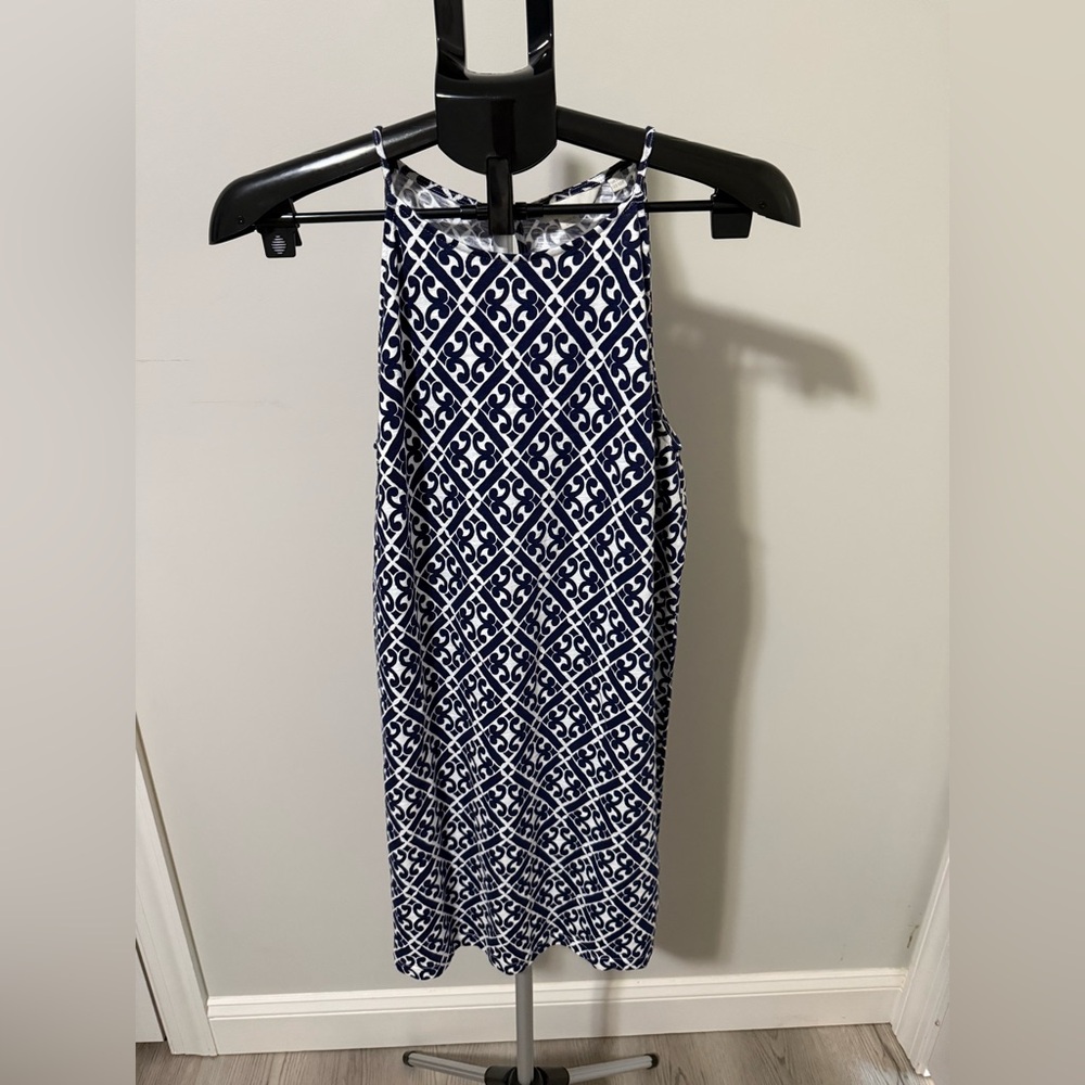 Boden Blue White Geometric Shift Dress Size 10 Sleeveless Summer